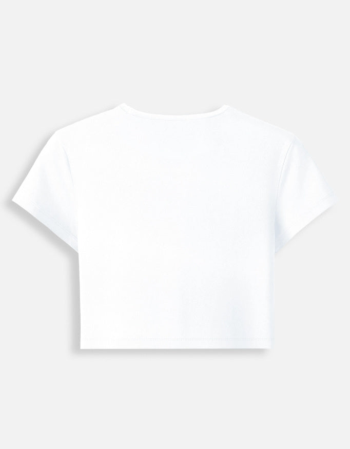 Back of the white British Are Coming baby tee, plain with no print