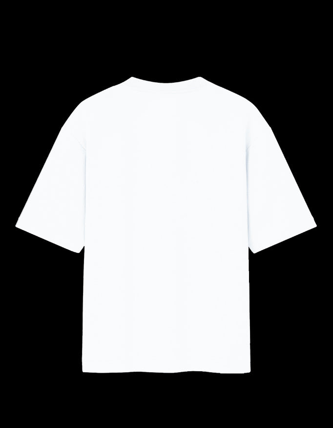 Back of the white Life Goes On oversized t-shirt, plain with no print