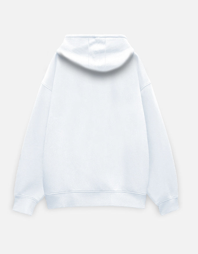 Back of the white Meow oversized hoodie, plain with no print