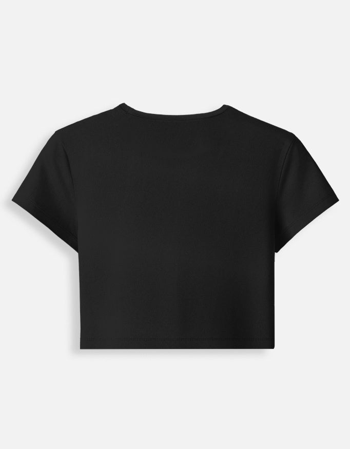 Back of the black Cute But Cries a Lot baby tee, plain with no print
