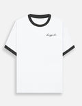 Daru kab piyenge ringer t-shirt in white with black trim, front view with clean chest