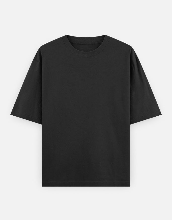 Front of the black Ka Kha Ga oversized t-shirt, completely plain with no print or wordmark