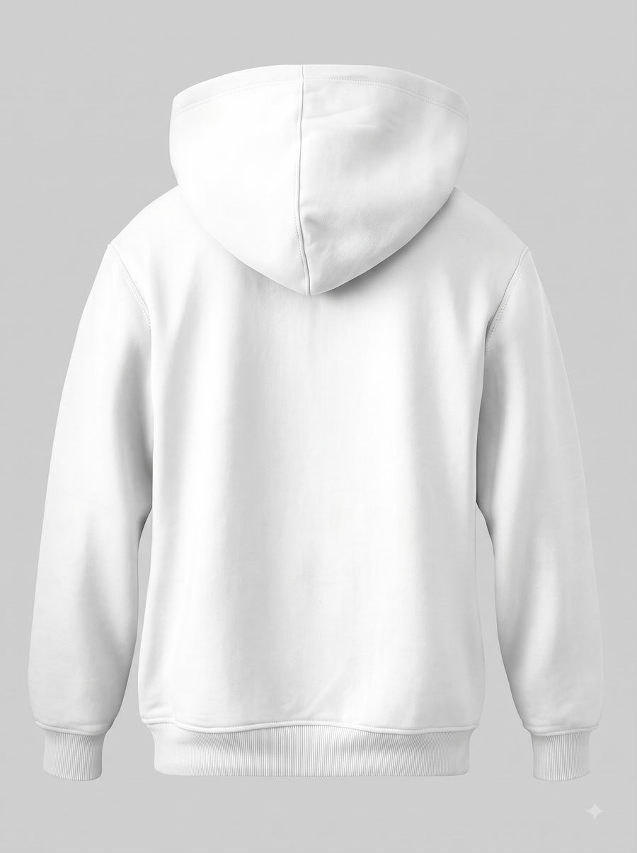 Back of the white Meow oversized hoodie, plain with no print